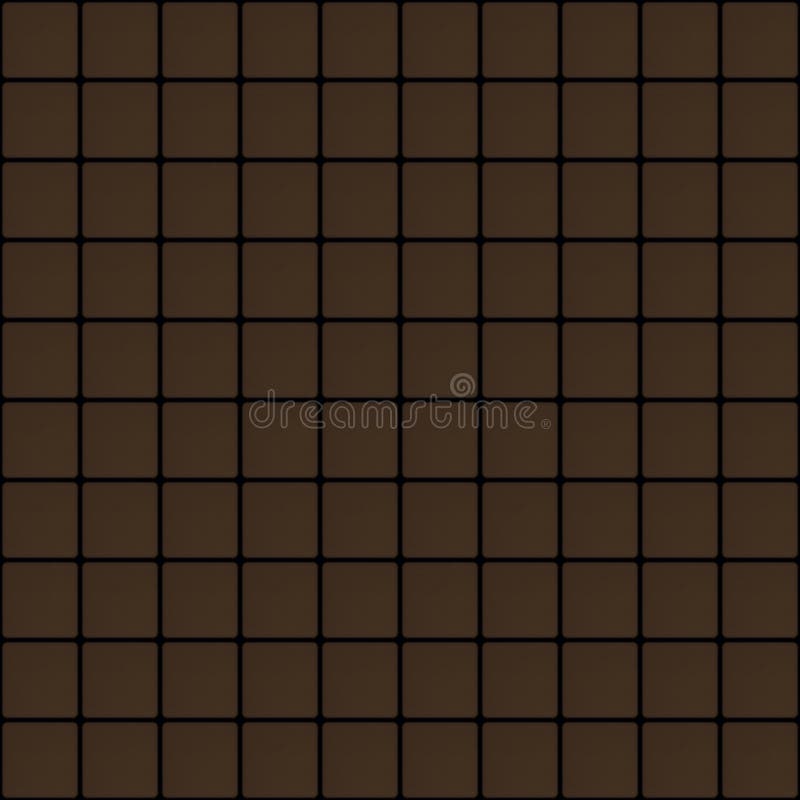 Seamless mosaic pattern: dark chocolate color rounded square textured tiles on black background stock illustration