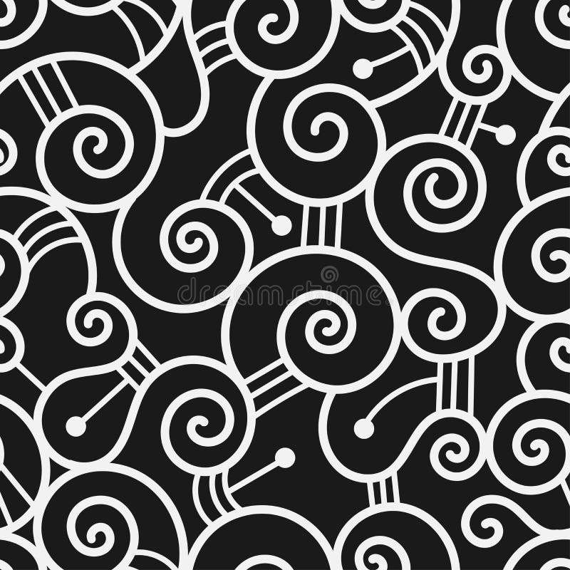 Abstract Seamless Pattern on Black Background. Doodle Sea Wallpaper