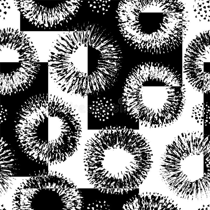 Abstract seamless pattern. Black and white background. Repeating geometric abstract pattern. Flowers ornament. Grunge strokes text stock photography