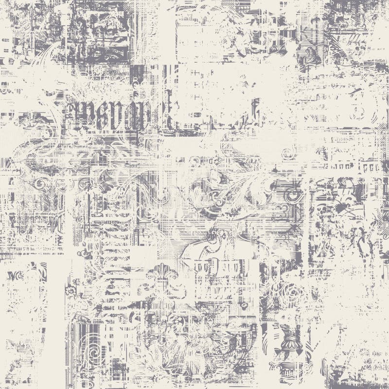 Abstract seamless pattern with chaotic layering of vintage architectural elements stock illustration