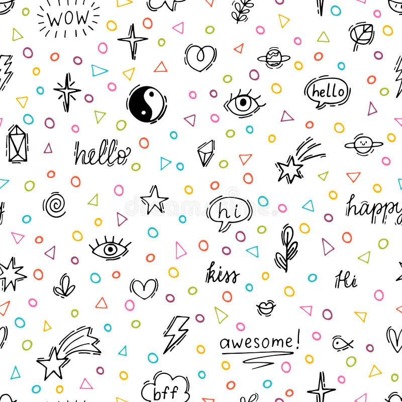 Abstract Seamless Pattern with Doodle Elements. Hand Drawn Background ...