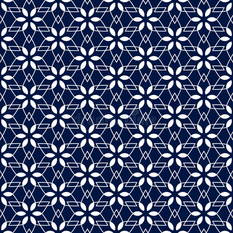 Abstract seamless pattern. Geometric blue background with floral leaf. Abstract texture with flowers leaves for design wallpapers