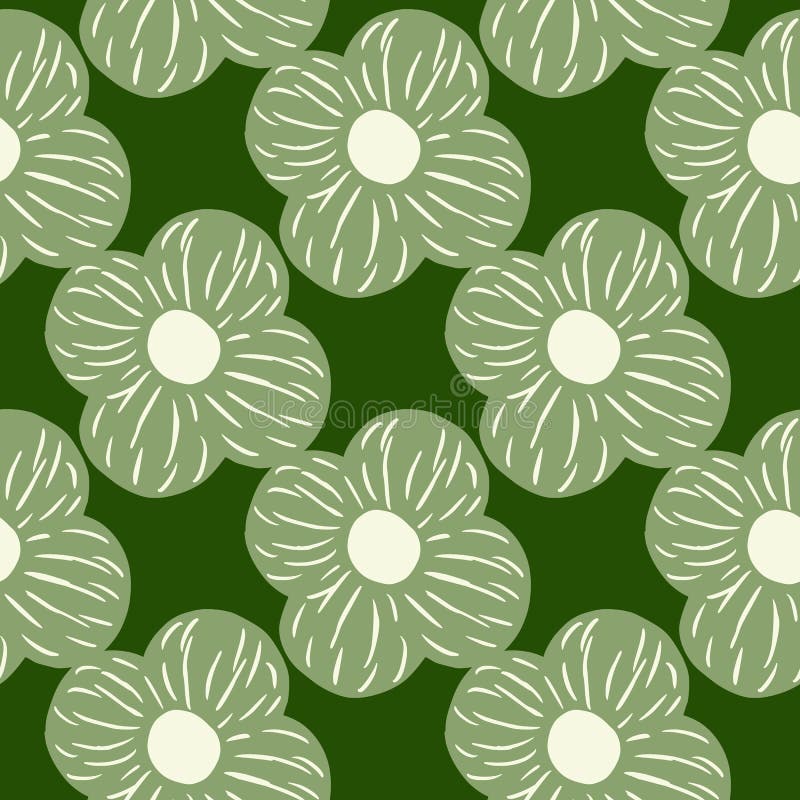 Abstract Seamless Pattern In Green Tones With Doodle Simple Flower