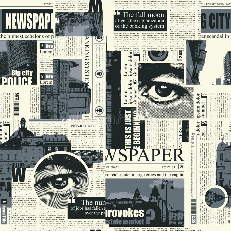 Abstract seamless pattern on a newspaper theme royalty free illustration