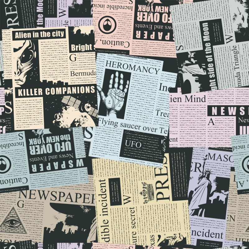 Abstract seamless pattern on a newspaper theme stock illustration