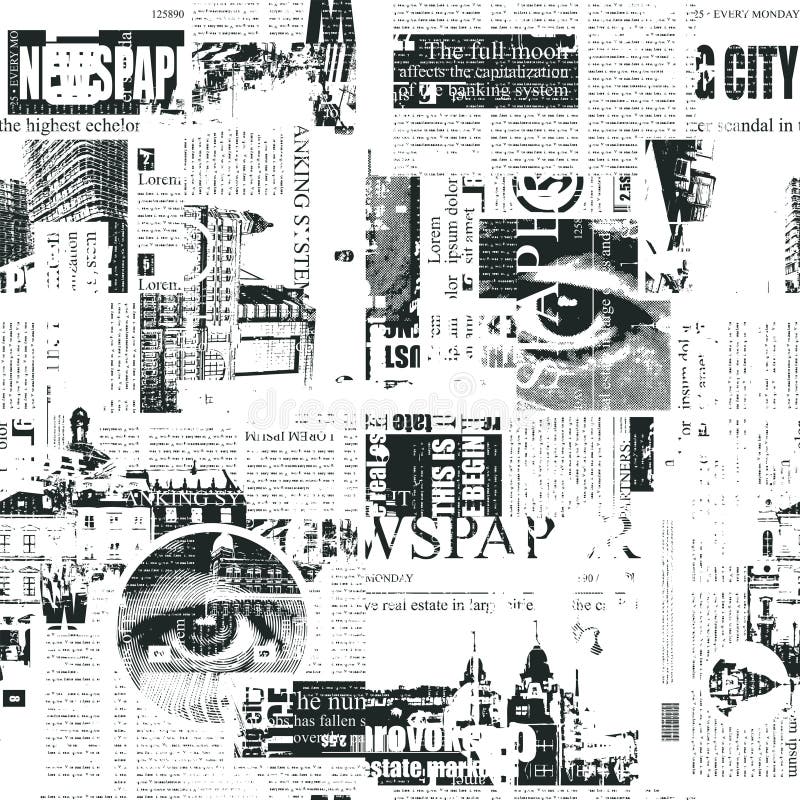 Abstract seamless pattern on a newspaper theme stock illustration