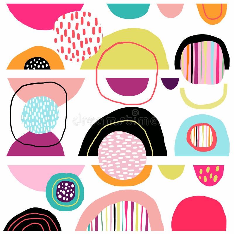 Abstract decorative seamless pattern with hand drawn colorful shapes royalty free illustration