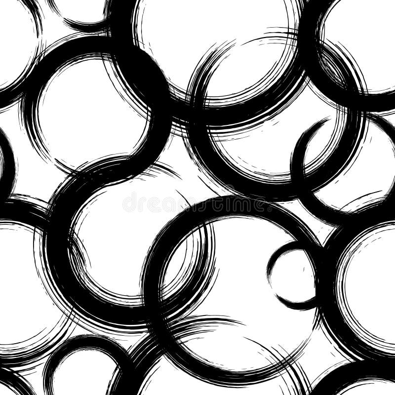 Abstract seamless pattern. Repeat brush strokes backdrop. Repeated black circle on white background. Grunge line texture. Repeatin royalty free illustration