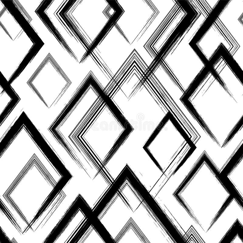 Abstract seamless pattern. Repeat brush strokes backdrop. Repeated black rhomb on white background. Grunge line texture. Repeating royalty free illustration