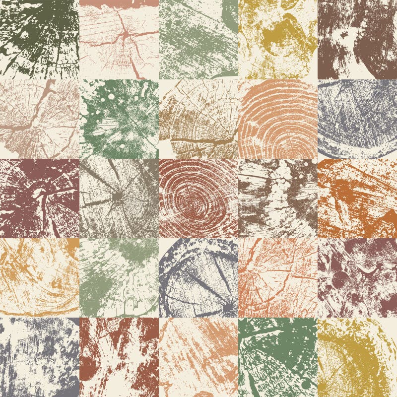 Abstract seamless pattern of various wood textures stock illustration