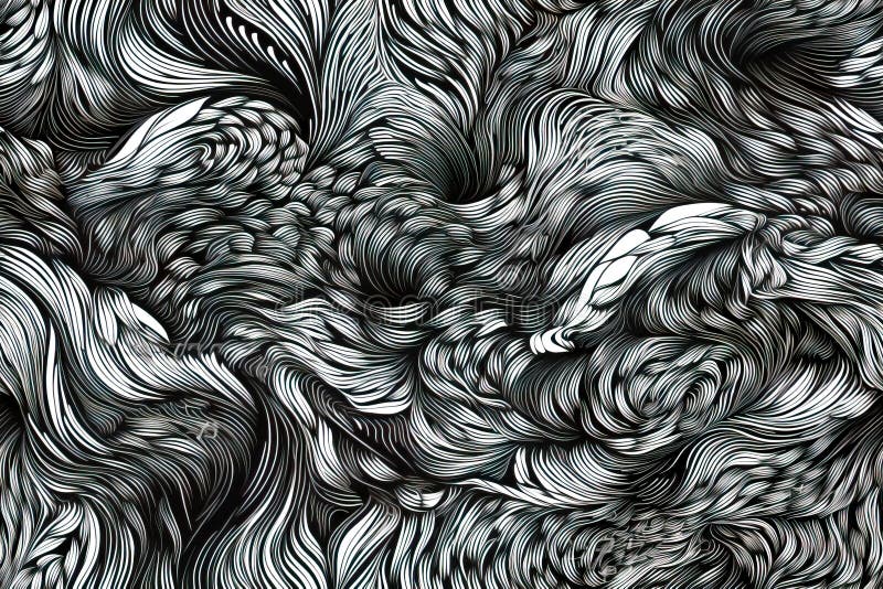 Tile. seamless background. Abstract pattern with waves and lines in black and white colors. Generative AI stock photography