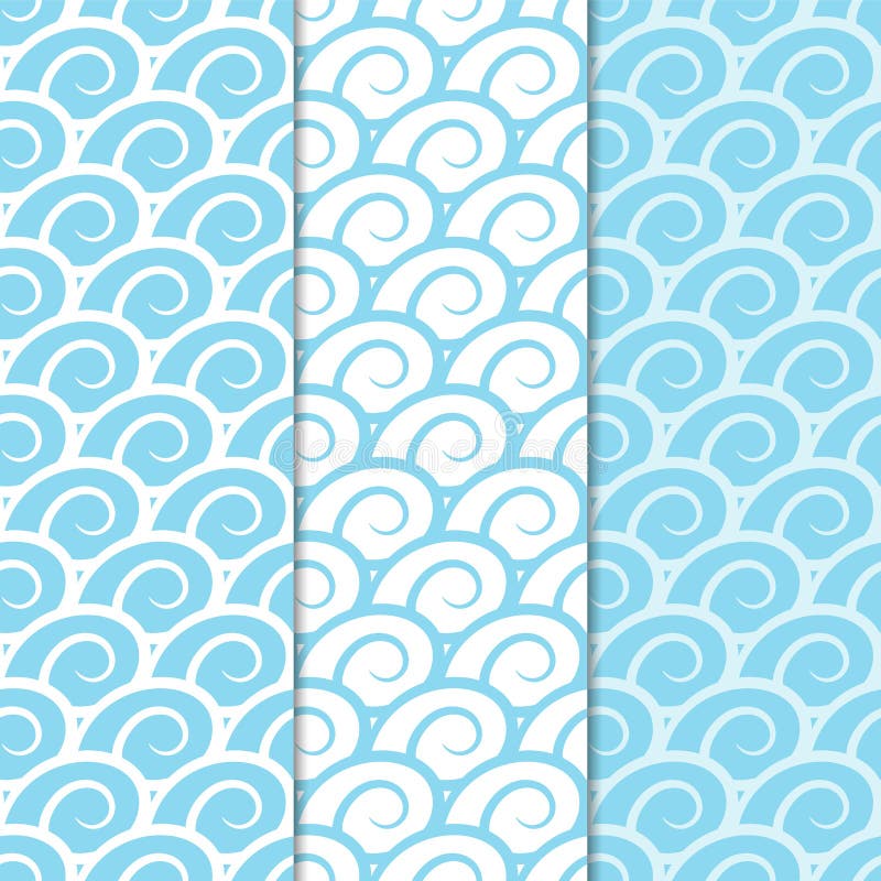 Abstract Seamless Patterns. Blue and White Backgrounds for Textile and