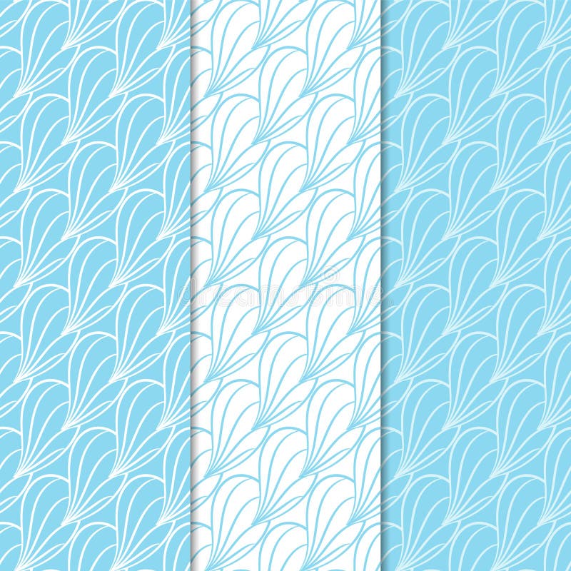 Abstract Seamless Patterns. Blue And White Backgrounds For Textile And