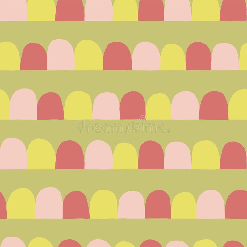 Abstract seamless vector background. Horizontal lined up arcs, half circles. Pink, lime yellow, green. Modern geometric pattern stock illustration Abstract seamless vector background. Horizontal lined up arcs, half circles. Pink, lime yellow, green. Modern geometric pattern stock illustration