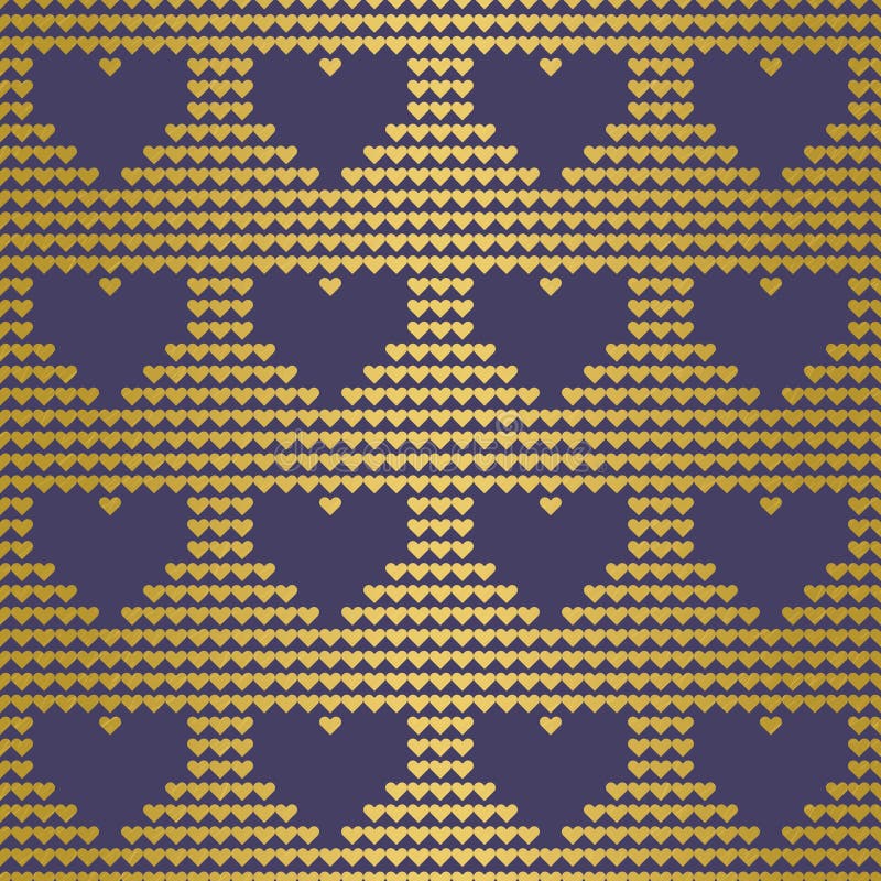 Abstract seamless vector pattern with gold foil heart texture on a purple background. stock illustration