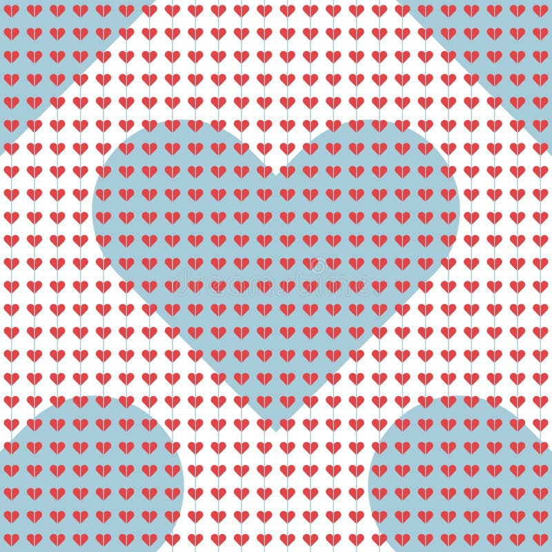 Abstract Seamless vector pattern with red polka dot hearts on a white background with big blue hearts. vector illustration