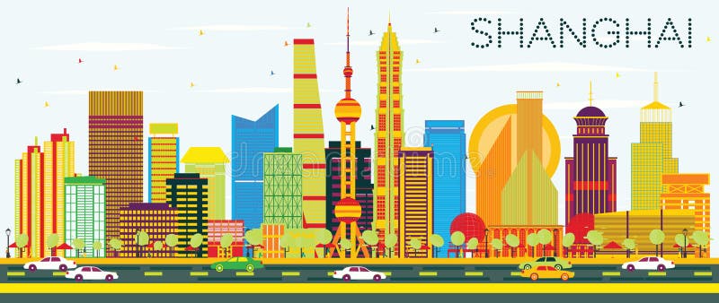 Abstract Shanghai Skyline with Color Buildings and Blue Sky. vector illustration Abstract Shanghai Skyline with Color Buildings and Blue Sky. vector illustration