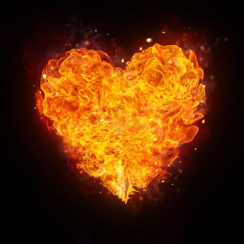 Abstract shape of fire heart on black stock illustration