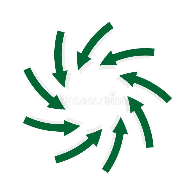 Abstract shape with green arrows. Rotating green arrows point inwards inside. Vector illustration. EPS 10. stock illustration