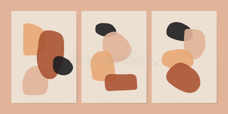 Abstract shapes boho posters. Contemporary background set bohemian aesthetic, wall art prints, card, cover. Vector illustration vector illustration