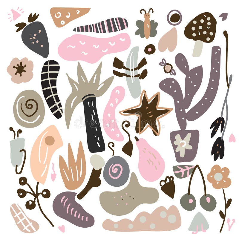 Abstract shapes set, geometric forms in pastel colors. Vector graphic illustration royalty free illustration