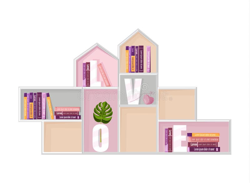 Abstract Shelf Books Decor Vector. Modern Design. Flat Styles Stock