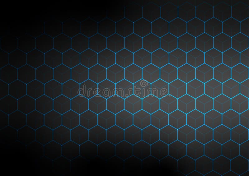 Abstract Shining Blue Hexagons Mesh in Black Background