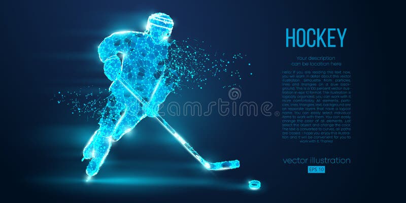 Abstract silhouette of a hockey player from particles Low poly neon wire outline geometric polygonal vector illustration stock illustration