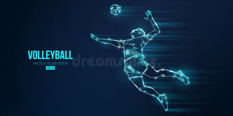 Abstract Silhouette of a Volleyball Player on Blue Background ...
