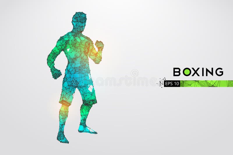 Abstract Silhouette of a Wireframe Boxer Fighter with Boxing Gloves on