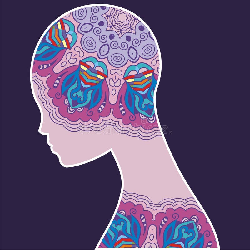 Abstract silhouette woman. Fantasy image of the soul, mind. vector illustration