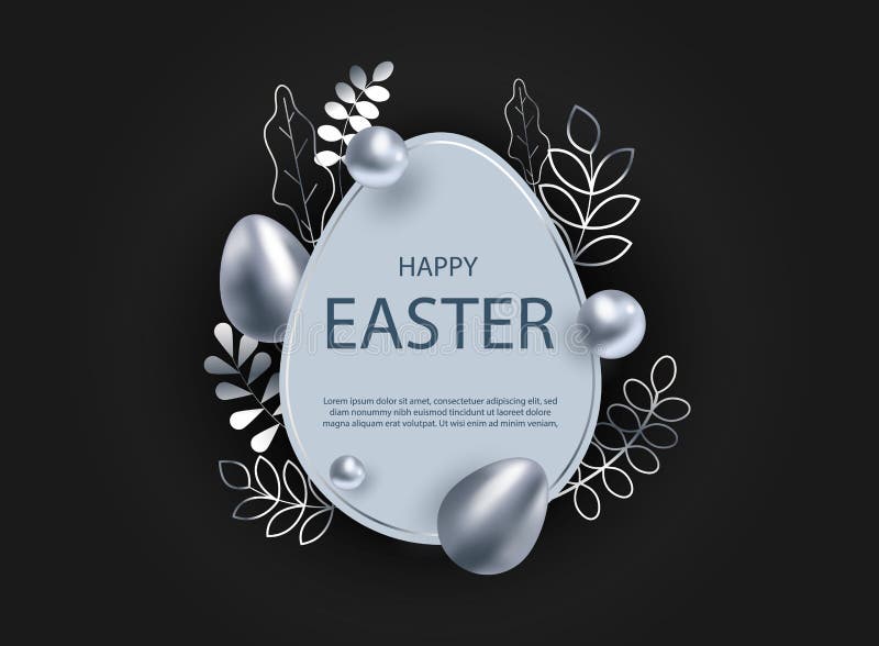 Abstract Silver Easter Egg on Black Background. Vector Eps10