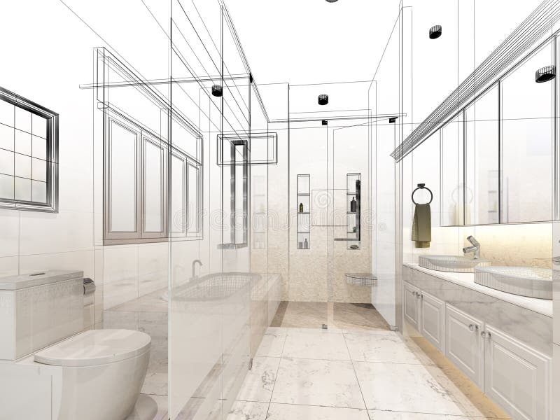 Abstract sketch design of interior bathroom stock illustration