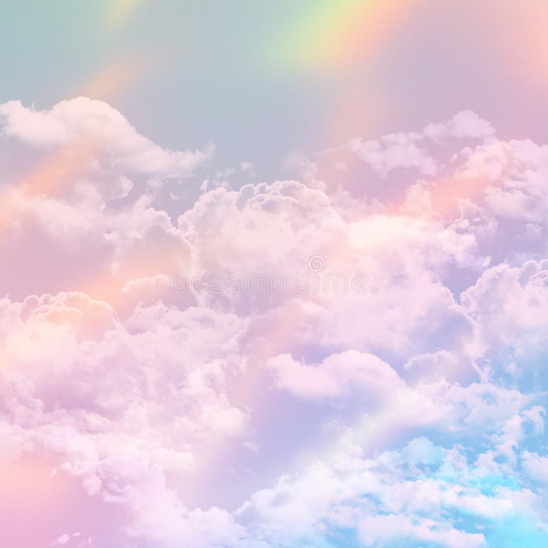 Abstract Sky Background with Sugar Cotton Candy Clouds on Pastel