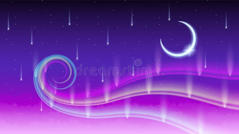 Abstract Sky Northern Lights Glow Gradient Background Vector With Moon Clouds And Stars Vector Design stock illustration