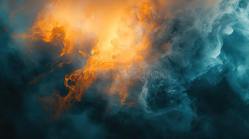 Abstract orange and blue colored smoke swirling stock illustration