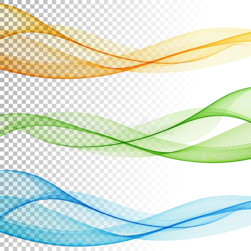 Abstract smooth color wave vector set on transparent background. stock illustration