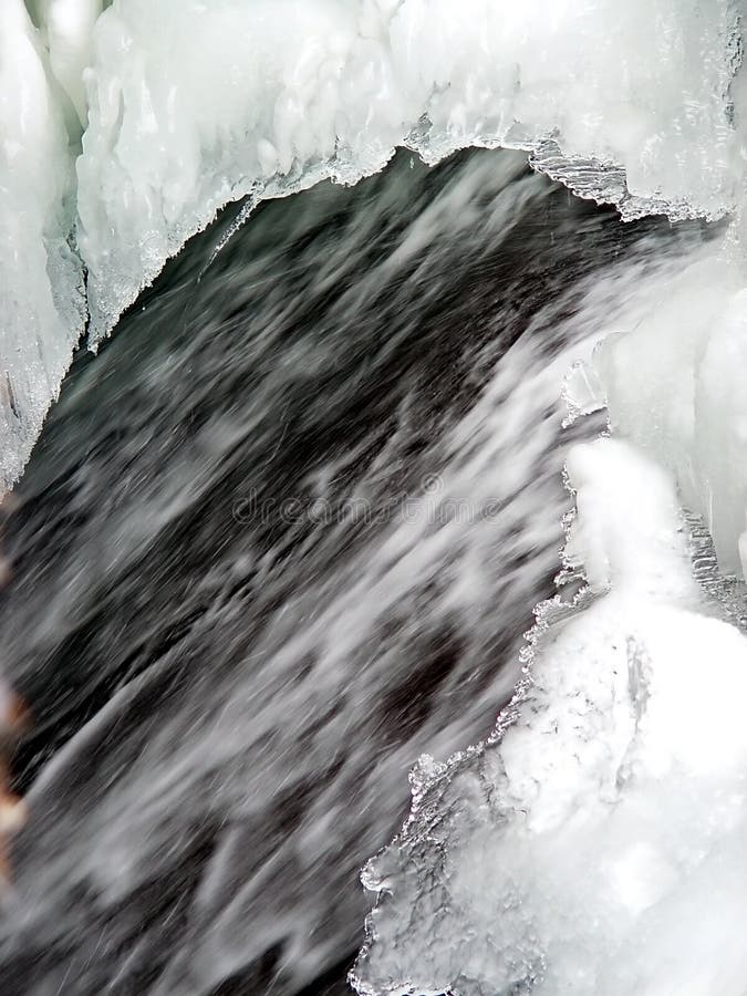 Abstract snow and ice over flowing waterfall