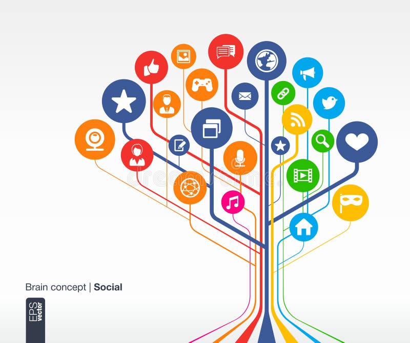 Abstract social media background with lines and circles. Brain concept stock illustration