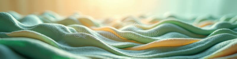 Abstract soft waves in sunlit green fabric landscape artistic close-up stock illustration