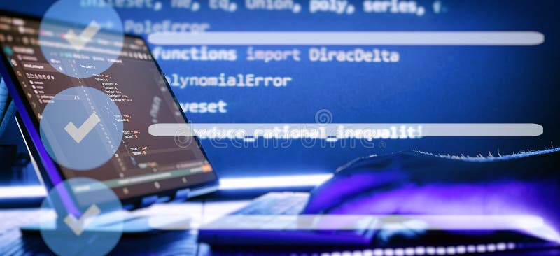 Abstract software development concept with code and laptop on blurred background representing programming, coding and royalty free stock photography