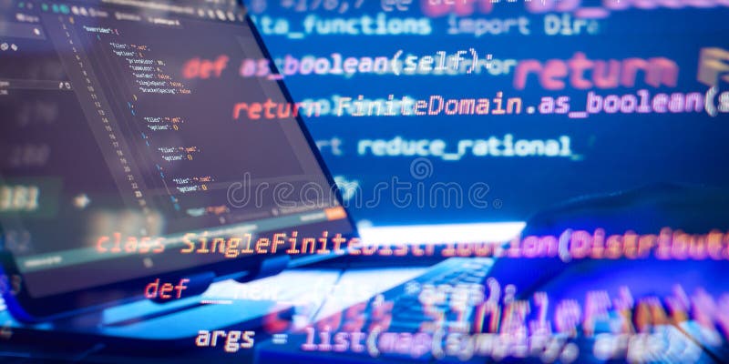 Abstract software development concept with code and laptop on blurred background representing programming, coding and royalty free stock photos