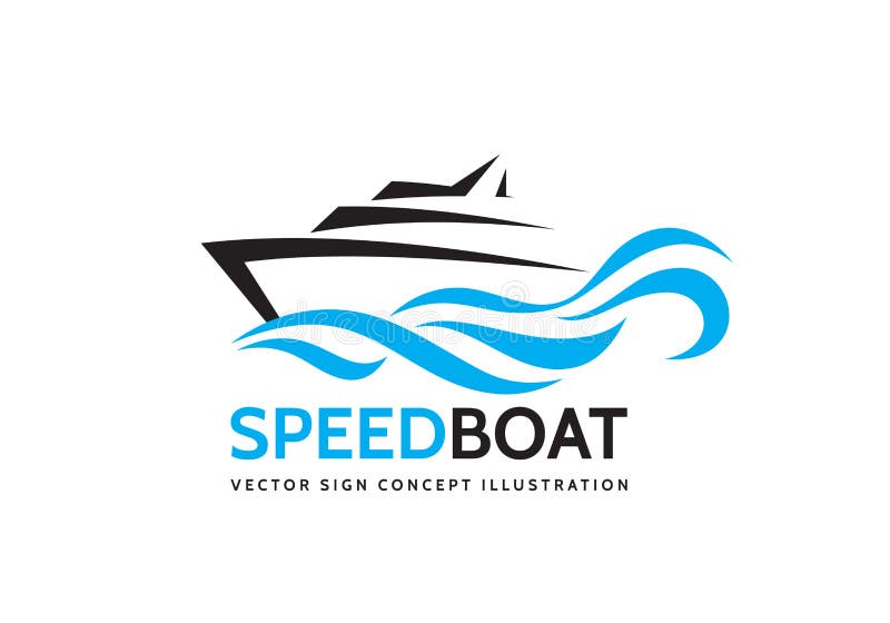 Abstract speed boat and blue sea waves - vector business logo template concept illustration. Ocean ship graphic creative sign.