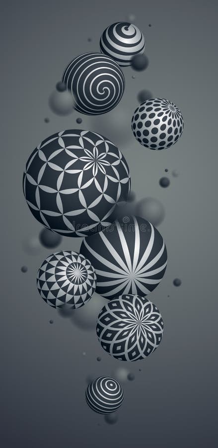 Abstract Spheres Vector Phone Background, Composition of Flying Balls  Decorated with Patterns, 3D Mixed Variety Realistic Globes Stock Vector -  Illustration of background, holiday: 186521628