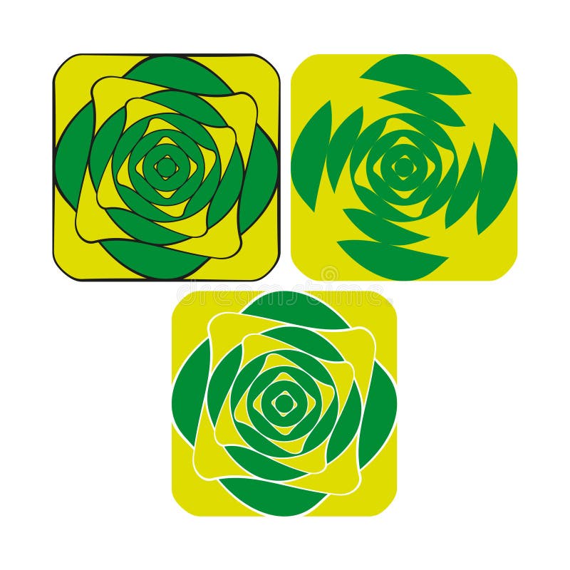 Abstract square forms. Green yellow patterns. Dynamic floral Vector. Modern organic shapes. royalty free illustration