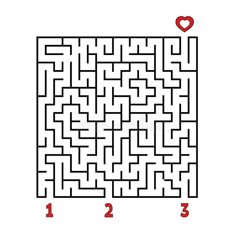 Abstract square maze. Game for kids. Puzzle for children. Find the right path to the heart. Labyrinth conundrum. Flat vector