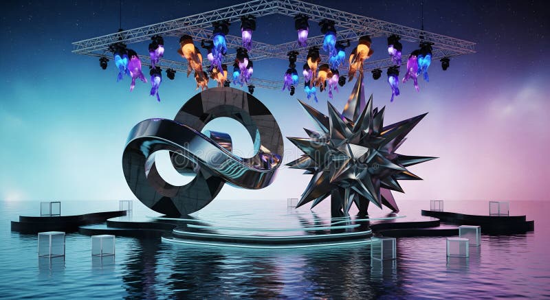 Abstract Stage Design Aquatic Elements Artistic Background Creative Installation Artistic Arrangement vector illustration