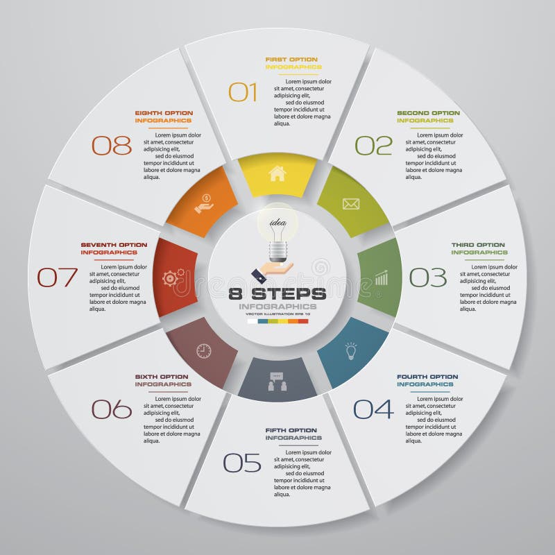 Abstract 8 steps modern pie chart infographics elements.Vector illustration.