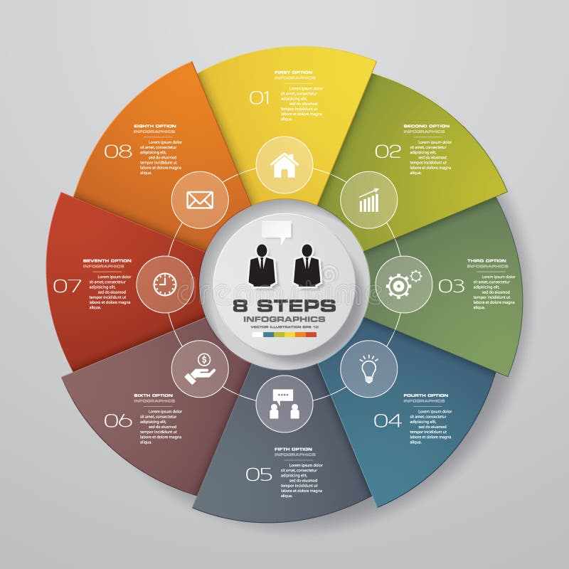 Abstract 8 steps modern pie chart infographics elements.Vector illustration. EPS 10.