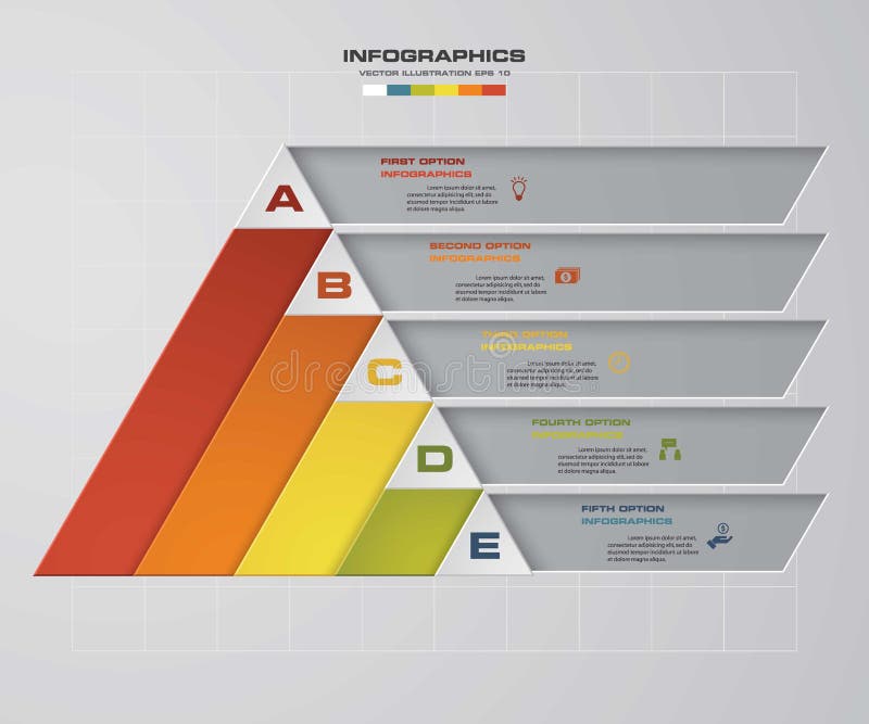 Abstract 5 steps pyramid shape layout. with free space for sample text templatet. Vector. EPS10. stock illustration
